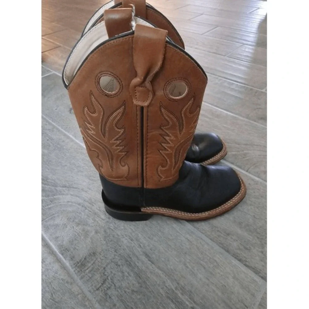 Old West Country Western Cowboy Boots Leather Square‎ Toe Unisex Size 1.5